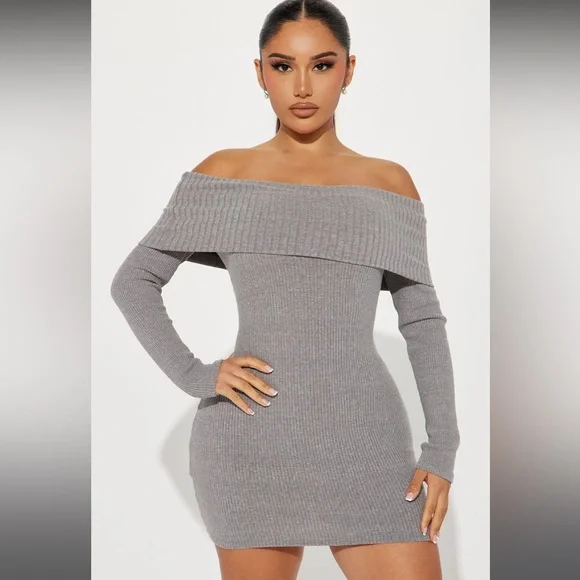 Fashion Nova Dresses Grey Over The Shoulder Mini Sweater Dress Poshmark